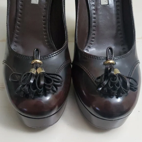 Stella McCartney | Brown Platform Heels with Fringe Details Sz 37 1/2 - Picture 5 of 11